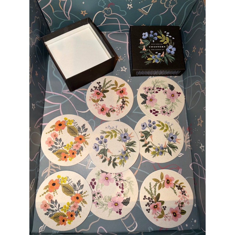 Rifle Paper Co. Coasters Herb Garden Set Floral Wreath Botanical Boxed 8pk